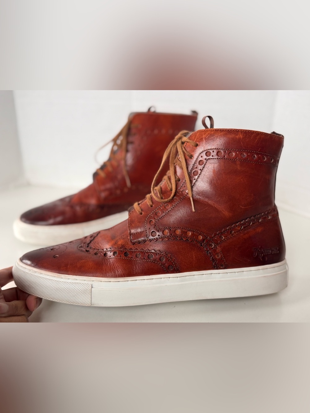 Sneakers By Grenson Sneaker 4 Tan Lace Up Wingtip High Top Shoes Mens Size 10